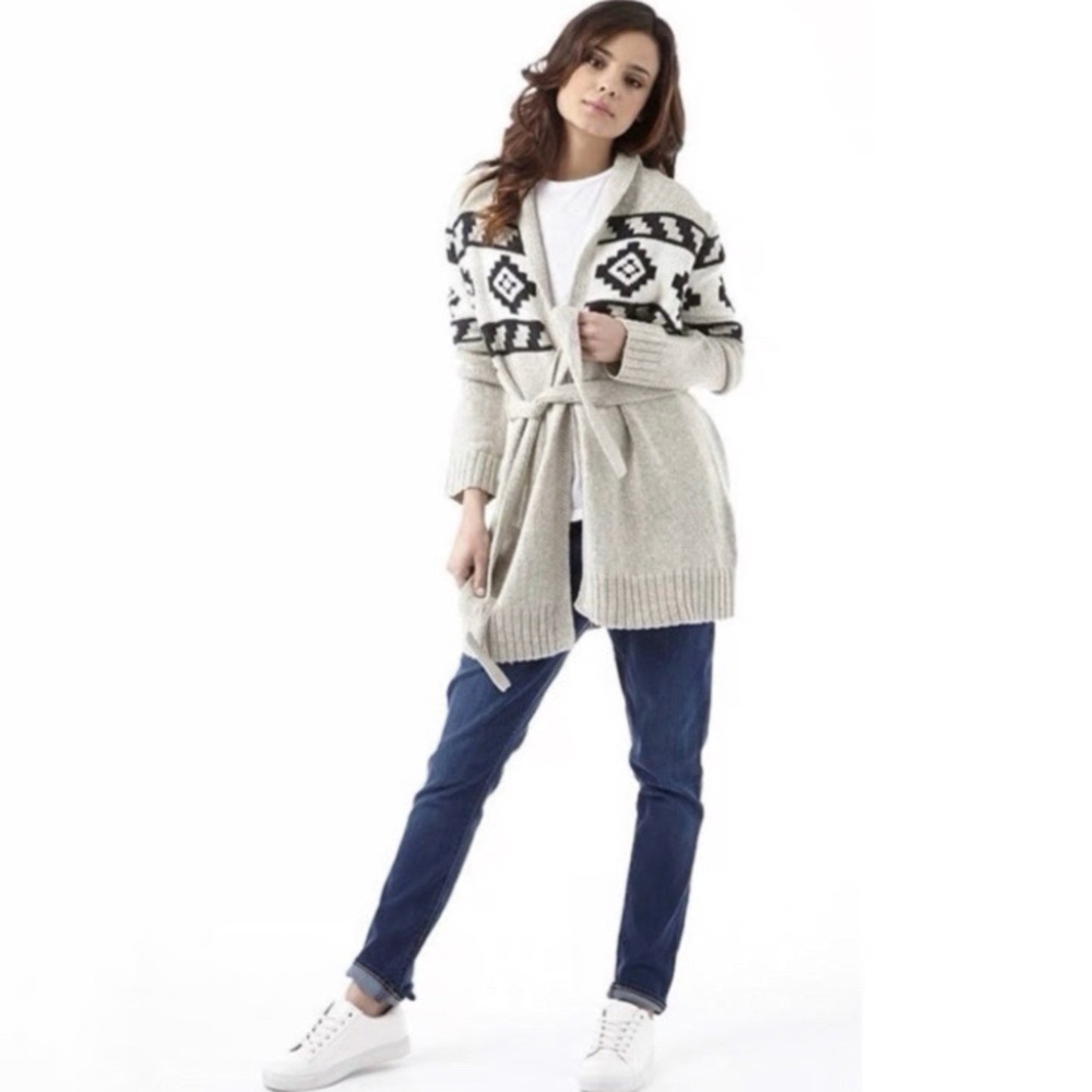 Levi's Wool Southwestern Knit Cardigan Sweater Size S Tie Waist Duster Jumper
